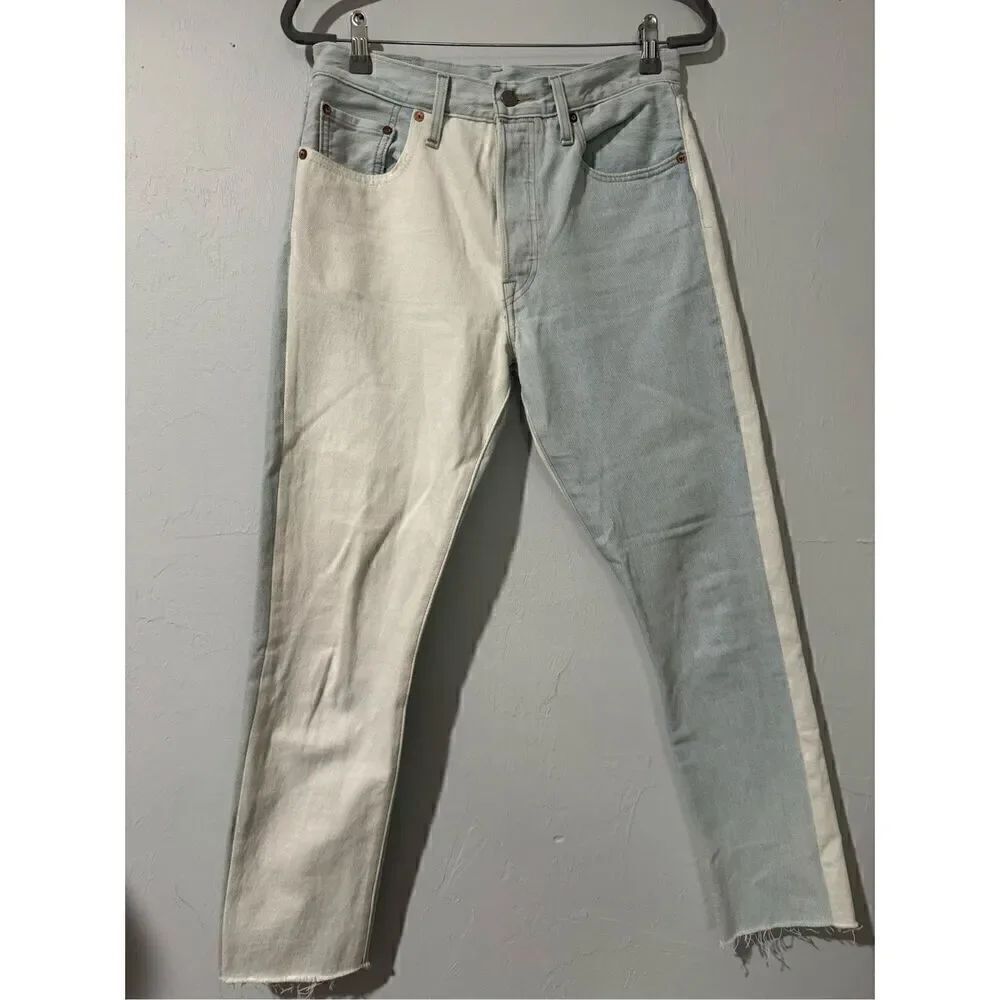 Levi’s colorblock jeans high rise button fly raw hem 27